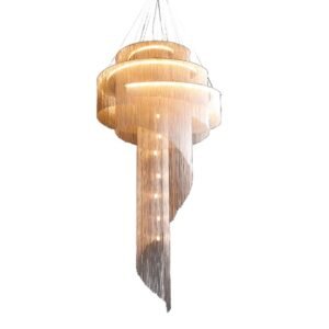 Modern aluminum chandelier featuring a monumental and poetic design