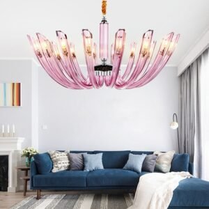Luxurious postmodern style purple glass and crystal chandelier